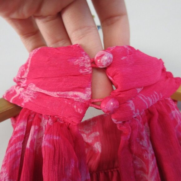 Lulus Halter Tiered Midi Dress S Hot Pink Floral Float to You Boho Cocktail 364 - Picture 10 of 14